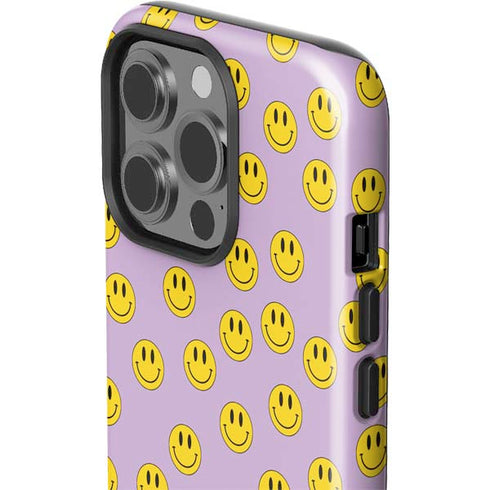 Purple Happy Face Pattern iPhone 15 Pro Impact Case